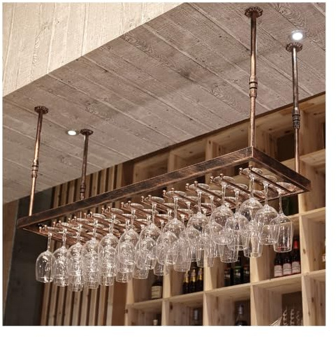 Hängande Vinglashylla I Tak, Järnvinhylla Väggmonterad Med Höjdjusterbar, Flerbrukshängande Spritdisplayhylla, Lastkapacitet 100 Kg(Gold,100x35cm)
