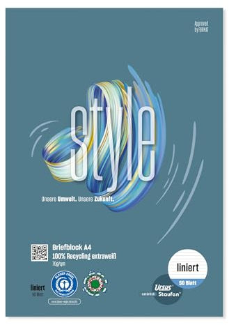 Staufen Ursus Style Briefblock, DIN A4, 9mm liniert, 50 Blatt, premiumweißes 70g/m² Recyclingpapier, 1 Stück, Green