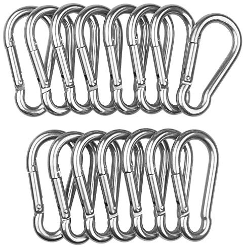 ASelected 15 Pack Spring Snap Hook Carabiner Stainless Steel 304 Screw Lock Silver Quick Link Clip Keychain for Camping, Hiking, Outdoor and Gym, Small M6 Carabiners for Dog Leash & Harness, Sliver