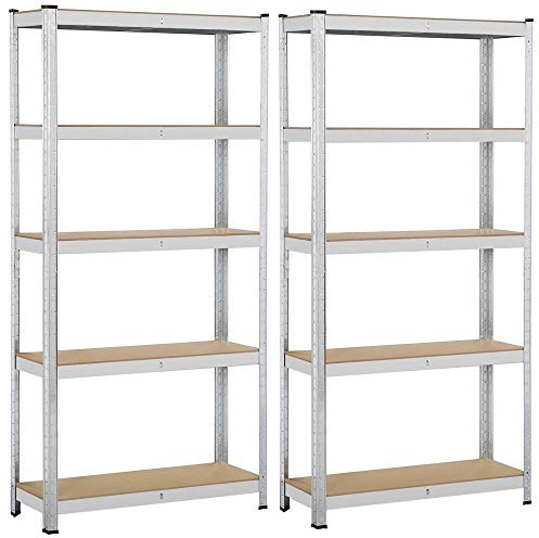Yaheetech 2X Lagerregal 180x 90 x 30 cm, Schwerlastregal 5 MDF-Platten, Kellerregal 875kg, Steckregal Werkstattregal verstellbare Regalböden