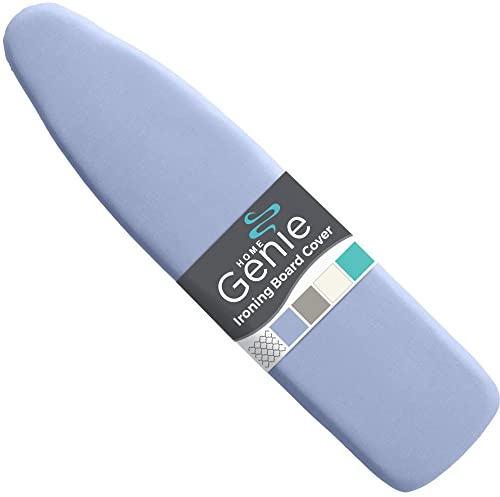 HOME GENIE Ironing Board Cover, Extra Thick Padding, Scorch Resistant Silicone Coating, 15x54 Full Size, Elastic Edge Heavy Duty Iron Pad Covers Standard Boards, Hook and Loop Fastener Strap, Blue