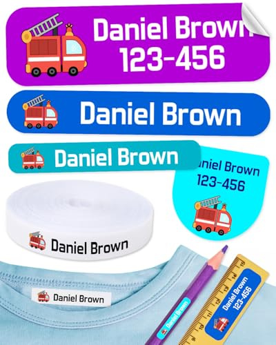 155 pegatinas personalizadas para marcar ropa y objetos. 100 Etiquetas de tela termoadhesiva para planchar en la ropa + 55 etiquetas adhesivas para objetos resistentes al agua. Nombre personalizado.