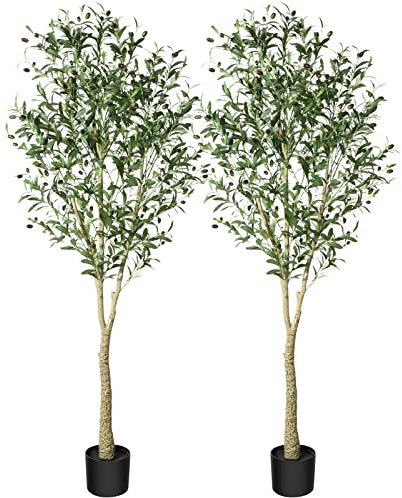 CROSOFMI Künstliche Olivenbaum Pflanzen 180cm Fake Tropische Plastik Pflanze Perfekte Große Pflanzen im Topf für Indoor Outdoor Haus Büro Garten Moderne Dekoration Housewarming Geschenk