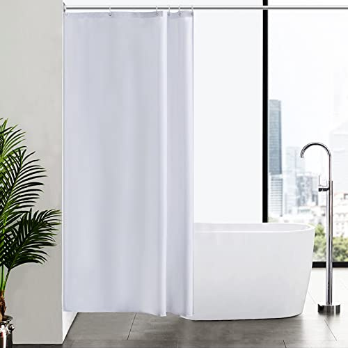 Furlinic, Tenda da doccia in tessuto di poliestere antimuffa, impermeabile, lavabile, di colore bianco, dotata di nastro piombato, adatta per ambienti umidi, 100 x 200 cm