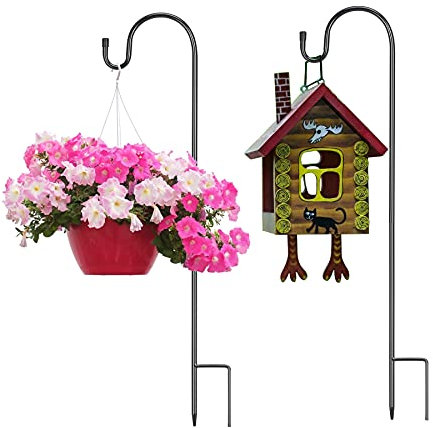 DKINY 2pcs 100cm Garten Schäferhaken Metall Gartenstab Gartenstecker mit Haken Rostbeständig Blumenampel Halterung zum Aufhängen von Blumenampel Vogelfütter Latern Beleuchtung Windspiel Vogelhäuschen