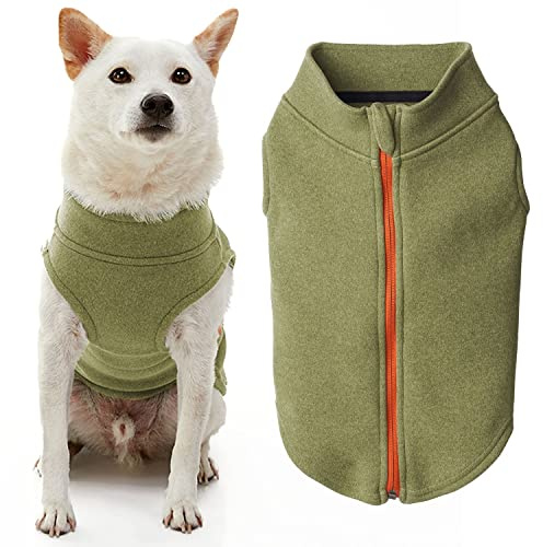 Gooby Maglione per cani in pile in microfibra con cerniera, verde, grande, caldo a doppio strato in morbida microfibra pile, senza guinzaglio ad anello, maglioni invernali per cani di piccola taglia e