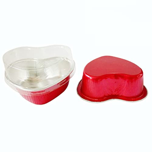 100 mini tortiera in alluminio a forma di cuore con coperchi, mini teglie usa e getta in alluminio, per San Valentino, matrimoni, feste di compleanno (100 ml) (rosso)