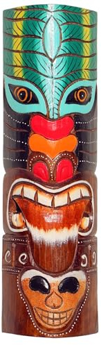 Wogeka - Colorida máscara de pared TIKI Maorí de 50 cm - en estilo Nueva Zelanda de madera como idea de regalo para Navidad cumpleaños decoración - Tallado a mano de Bali (TIKIB02)