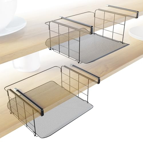 2× Estante inferior y cesta de almacenaje, diseño de malla – organizador todoterreno y práctica cesta colgante para cocina (higiénica de limpiar) y oficina, fabricada metal para estantes KD Essentials