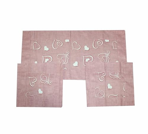 Russo Tessuti Tris Centri Centrini Centro Runner Paris Love Cuori Cuoricini Shabby Consolle-Rosa