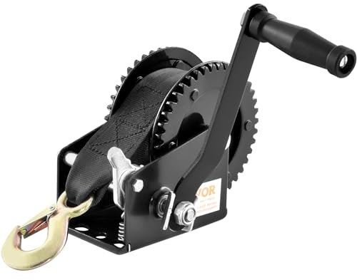 VEVOR Cabrestante Manual con Capacidad de Tracción de 2000 libras Cabrestante para Remolque de Barco Manivela Resistente con Correa de Poliéster de 7 m con Trinquete Bidireccional para Remolque, Barco