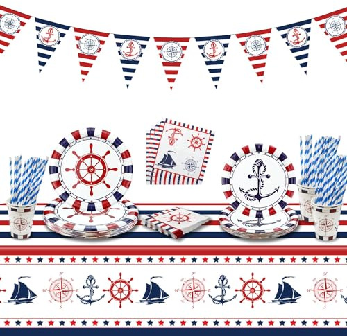 Decorazioni Per Feste Nautiche, Forniture Di Compleanno A Tema Anckor, Con Piatti Di Carta, Tovaglioli, Tovaglia Per Baby Shower A Tema Nautico, Tutti A Bordo, Forniture Per Feste Di Primo Compleanno