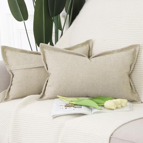 Madizz 2er Set Imitationsleinen Kissenbezügen mit breiter Kante Weiche dekorative Kissenbezüge für Sofa Schlafzimmer Kissenhülle Beige 30x50 cm Rechteckig