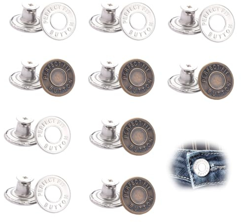 QEDBOJE 20 Pièces Boutons de Rechange Jeans Métalliques Boutons Pression Détachable et Ajustable Instantanés No Sew Broches de Bouton (17mm)
