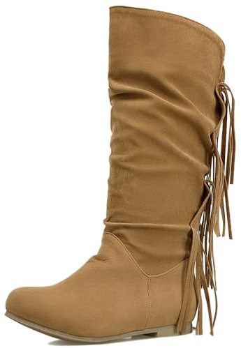 Renessmi Mujer Slouch Knee High Punta Rojoonda Plano Zapatos Botas Mocasines Casual Sin Cordones Invierno Warm Slouch Tall Botín Footwear Amarillo Talla 46 EU-48 Cn