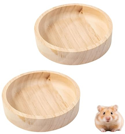 2 PCS Wooden Hamster Feeding Bowl Hamster Food Bowl Small Animal Food Dish Gerbil Food Bowls for Hamsters, Gerbil, Chinchilla, Sugar Glider, Squirrel, Hedgehog