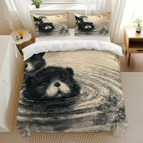 Kjdfhk Beaver Swim Bedding Comforter Sets Bedding Set 3 Pieces (1 Duvet Cover 2 Pillowcases) with Zipper Closure Lightweight