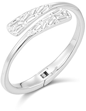 Silver Bangle Cuff Bracelets for Women Silver Open Hammered Teardrop Bangle
