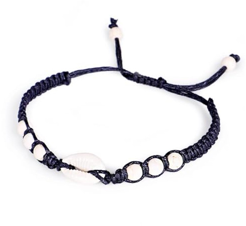 Ipetboom Bracelet Tissé en Coquillage Lot 2 Pièces Noir et Blanc Artisanal Bohème Bijou de Main Femme pour Plage et Fête Taille Unique