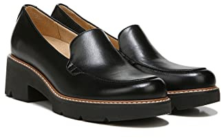 Naturalizer Womens Cabaret Slip On Lightweight Lug Heeled Loafer, Black Smooth, 8.5 M