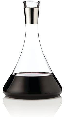 Viski Irving Wine Decanter with Glass Stopper, Lead-Free Crystal Carafe with Chrome Accents, Elegant Large Pitcher for Housewarming, Wedding Gifts, 60 oz, Harrison Chrome Decanter