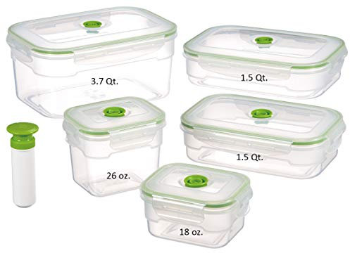 Lasting Freshness 11-Piece Vacuum Seal Food Storage Containers with Vacuum Pump, Airtight and Leak Proof, Meal Prep Containers, Keep Food Fresh up to 5X Longer