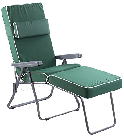 Alfresia Reclining Sun Lounger with Cushion, Adjustable Folding Garden Sunbed with 5 Position Backrest, Steel Outdoor Lounger (102 kg Max Load)
