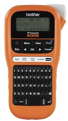 Brother PTE110 Entry Level Industrial Handheld Labeling Tool Kit - Up to 12mm Labels, Orange
