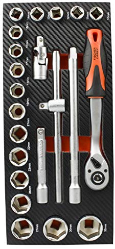 Fischer Darex 810900 módulo de almacenamiento (incluye llave de carraca de 1/2, vasos 1/2 y accesorios 1/2, negro