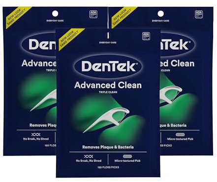 DenTek Triple Clean Advanced Clean Zahnseide-Plektren, kein Break & No Shred Floss, 150 Stück, 3 Stück