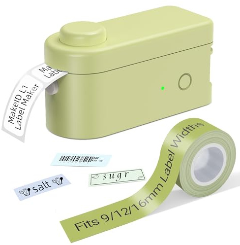 Makeid Label Maker Machine with Tape - Compatible with 9/12/16mm Waterproof Tape, Portable & Rechargeable Label Makers with Built-in Cutter Wireless Label Printer Compatible with Android & iOS Devices