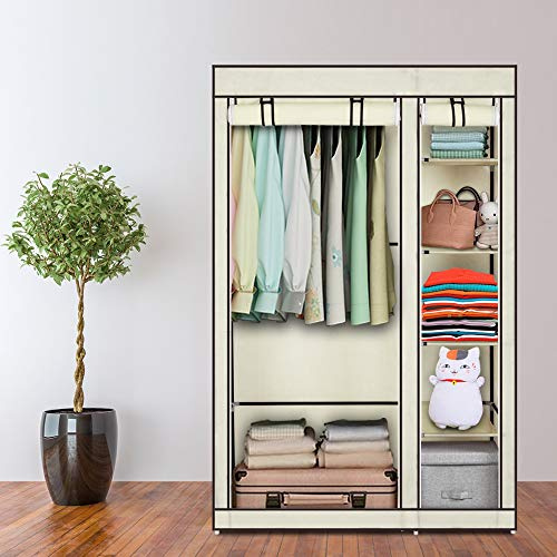 Outvita Armoire de Rangement Penderie Tissu Armoire Chambre Portable pour Chambre D'adulte avec Housse 5 Couches - 110x45x175cm, Beige, (HOK001)