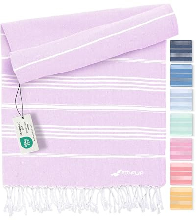 Fit-Flip Telo hammam – asciugamano mare cotone antisabbia XXL – asciugatura rapida - teli sauna fouta, asciugamani spiaggia ideale come sarong e per doccia – Lilla – 100x200cm Sultan