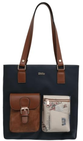 DOGO Femme Cuir Vegan Bleu Foncé Fait Main et Mode Sac d'épaule - Paperflower Motif