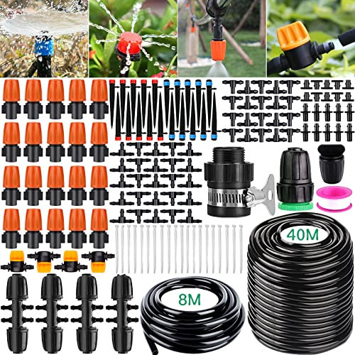 Frasheng Bewässerung Kit, 40m + 8m Drip Bewässerungssets, Bewässerungssystem Garten, DIY Micro Automatische Gewächshaus Sprinkler Tröpfchenbewässerung Gartenbewässerung, für Garten, Landschaft