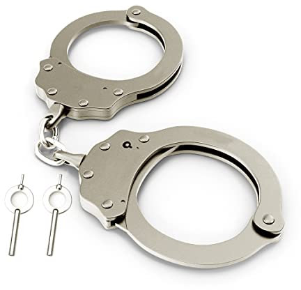 Shoke Echte Handschellen für die Polizei – Kettensicherung mit Schloss – Öffnung mit Schlüssel – Edelstahl – inkl - 2 Schlüsseln - Farbe: Grau