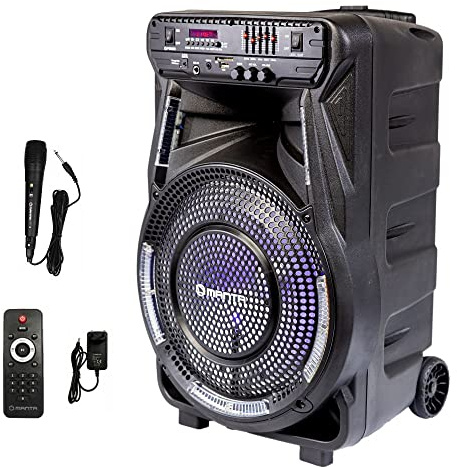 MANTA Bluetooth Karaoke-Lautsprecher SPK5033 - Digitaler Verstärker, Disco LED RGB Lichteffekte, Bluetooth 5.0, Equalizer, TWS, Aufnahme, FM Radio, Karaoke - 36 x 29,2 x 54,2