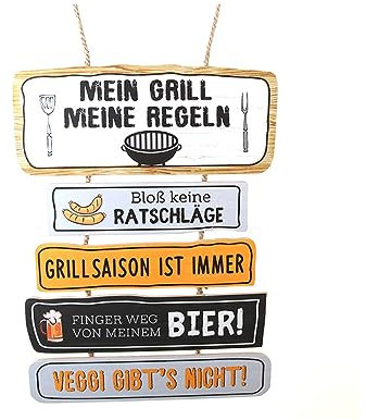 LB H&F Holzschild Grillregeln mit 5 Sprüchen - Mein Grill meine Regeln - Schild XL Grillen Bier Männer Deko Grillecke Außenküche 46 x 35cm
