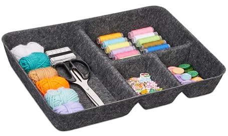 Relaxdays Lådor Organizer filt, organisationssystem skrivbord, HBT: 6,5 x 40 x 30 cm, 4 fack, filtkorg, mörkgrå