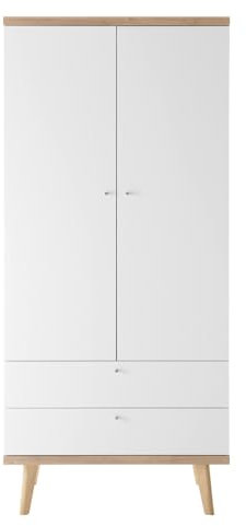 Furn.Design Kleiderschrank in weiß und Eiche Riviera Drehtürenschrank 2-türig skandinavisch Schlafzimmerschrank 80 x 197 cm Helge