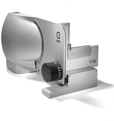 EUREL RS72 Allesschneider Elektrisch Silber – Brotschneidemaschine, 170 mm Edelstahlklinge, 0–15 mm Schnittstärke, 100W DC-Motor, Servier- & Aufbewahrungsschale