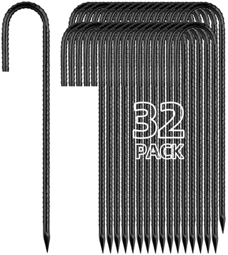 Besitu 12 Inch Rebar Stakes J Hook Ground Stakes 32-Pack Heavy Duty Galvanized Chain Link Fence Stakes Metal Tent Stakes for Outdoor Lawn Decorations Inflatables Canopy Swing Set