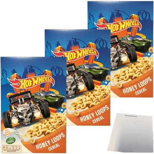 Hot Wheels Honey Loops Frühstückscerealien aus Vollkorngetreide mit Honig 3er Pack (3x375g Packung) + usy Block