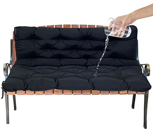 LiveGo Garden Bench Cushion 2/3/4 Seater Soft Outdoor Waterproof Patio Lounger Bench Swing Hammock Pad with Backrest (150 * 100 * 10CM, Black)