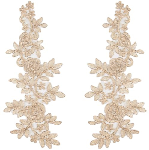 GORGECRAFT 2 paio Toppe Ricamate In Pizzo con Fiori 3D Applique Foglie Floreali Decorative Toppe Da Cucire Collare Fai Da Te Tessuto Da Cucire Applique per Abito Da Sposa Abito Da Sposa Jeans Grano