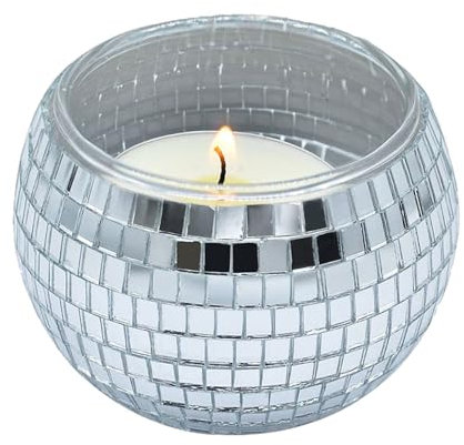 Disco Ball Silver Votive Candle Holder Jar Thick Acrylic Mirrored Ball Candle Stand Container for Wedding Table Decors