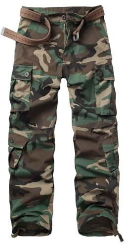 VATINNT Men's Cargo Trousers Outdoor Hiking Trousers Camouflage Army Combat Casual Fishing Work Pants with 8 Pockets 3355 Jungle Camo 34