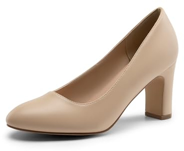 DREAM PAIRS Scarpe da lavoro da donna con tacco a blocco, punta chiusa, punta arrotondata, comode, senza lacci, Nude, 43 EU