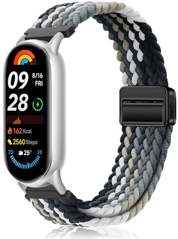 MokaZii Nylonarmband för Xiaomi Smart Band 10/Xiaomi Smart Band 9, flätat elastiskt armband, magnetiskt sportband, för Xiaomi Mi Band 10/9/8, verstellbar, Nylon