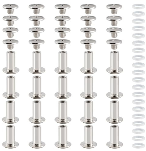 YIXISI 20 Set M5x10mm Chicago Binding Screws Assorted Kit, Kit Bindande Skruvstolpar, Lädernitsats, för Gör-Det-Själv-Läderdekoration Bokbindning, Silver